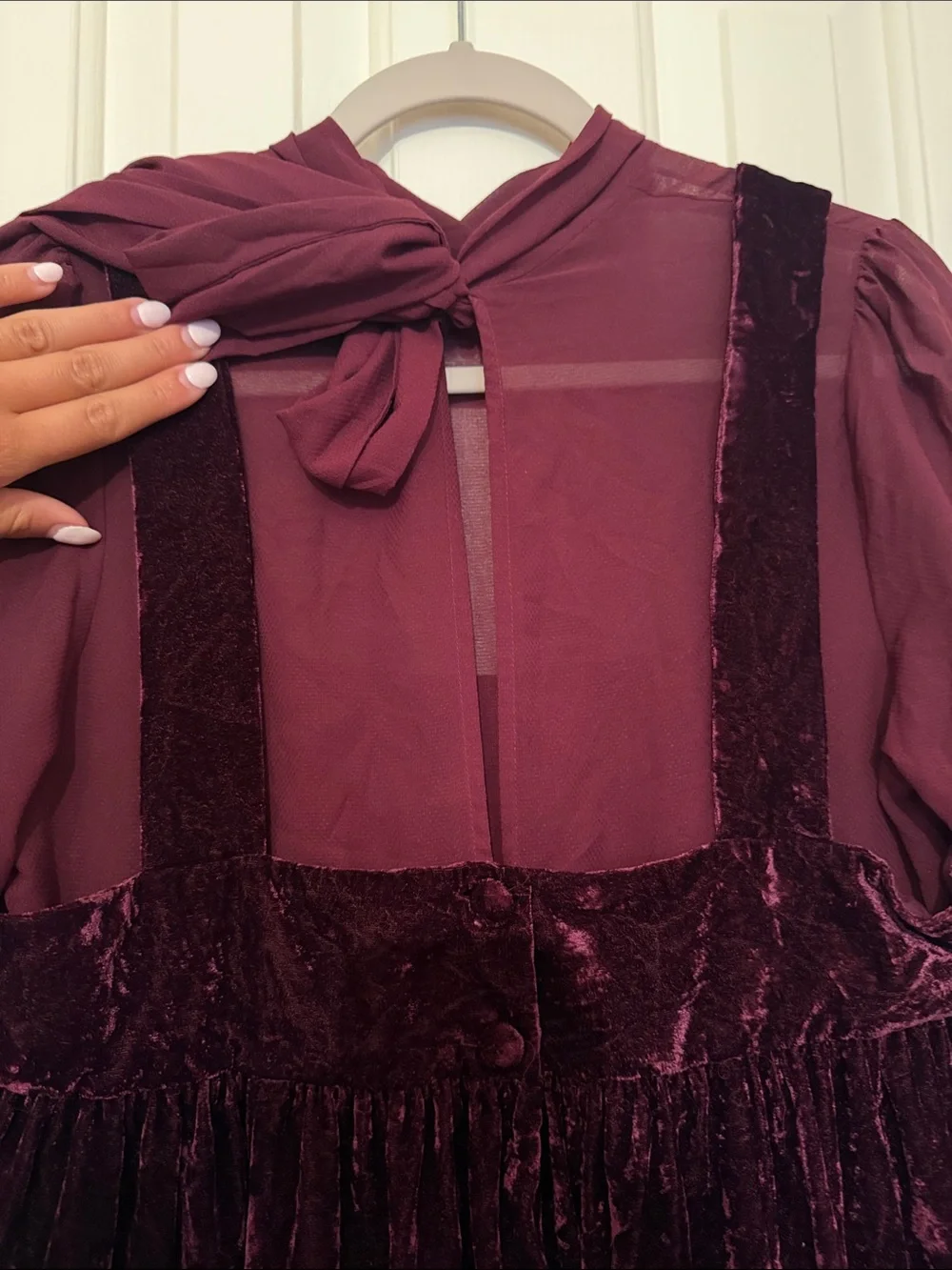 Free People Counting Stars Plum Purple Velvet Long Sleeve Babydoll Dress Size M